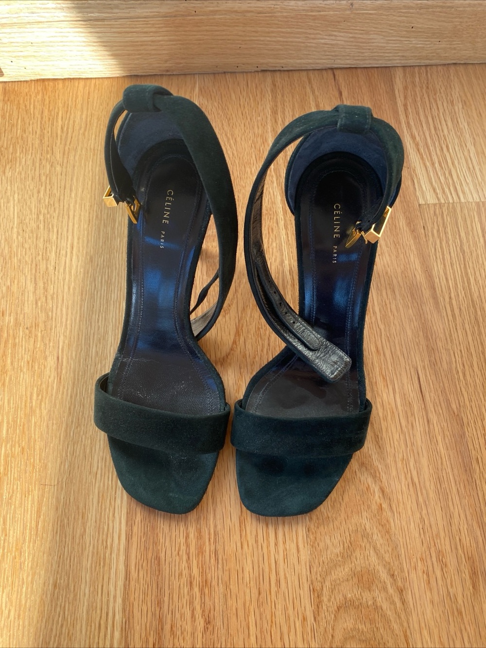 Celine Forest Green Suede Ankle-Strap Heels